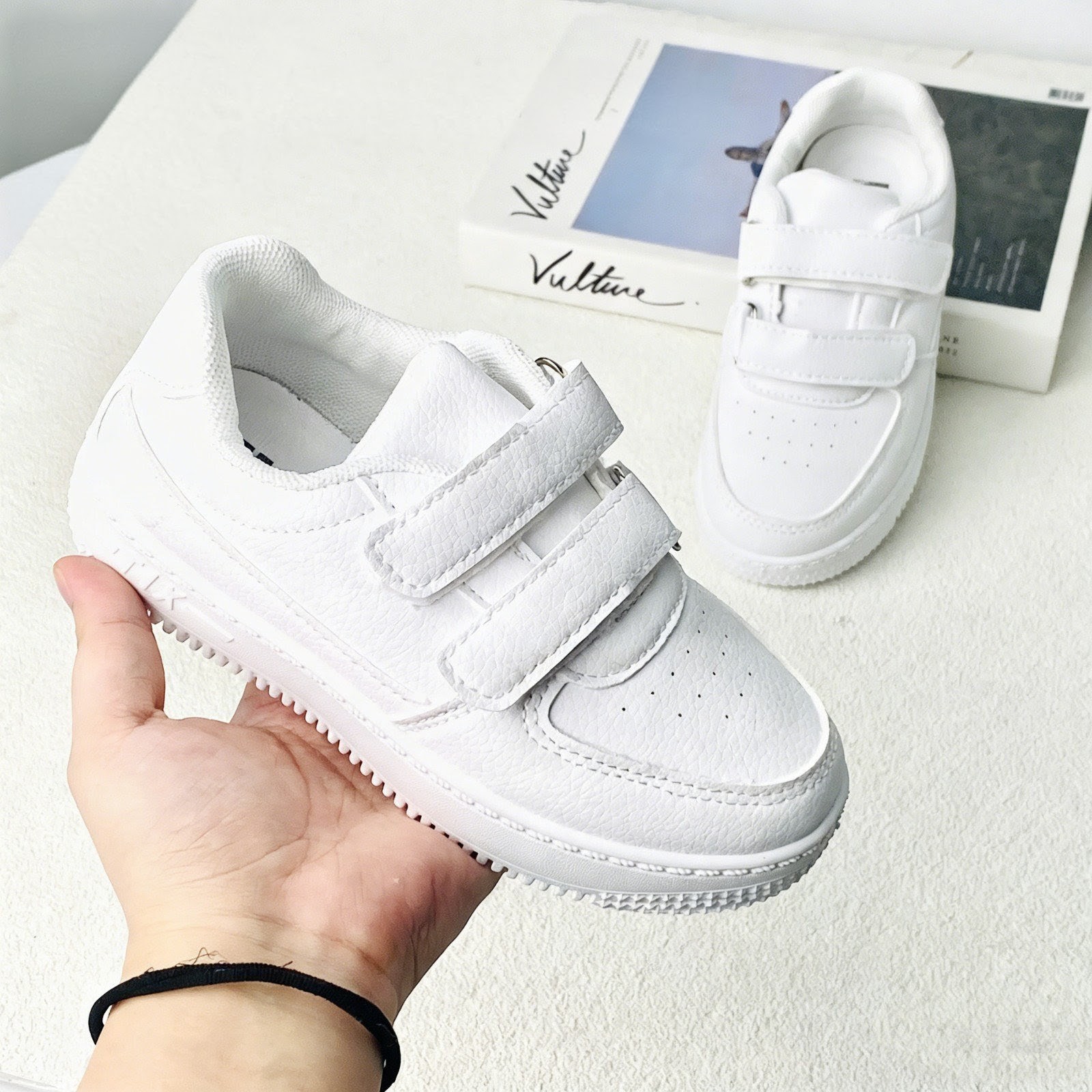Kids White Casual Velcro Sneakers